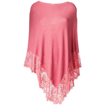 scalloped lace trim knitted poncho