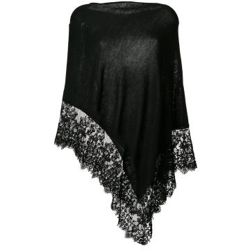 scalloped lace trim knitted poncho