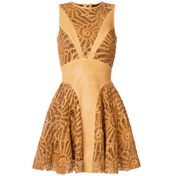 laser cut panelled mini dress