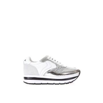 Voile Blanche White & Silver High Sneakers In Leather