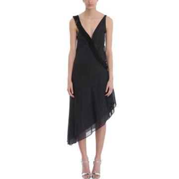 Giacobino Black Cotton-silk Blend Fringed Asymmetric Dress