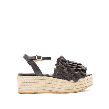 Nova laser-cut ruffled leather flatform sandals