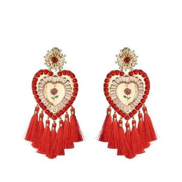 Tassel Heart Clip On Earrings