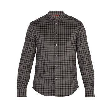 Point-collar checked cotton shirt