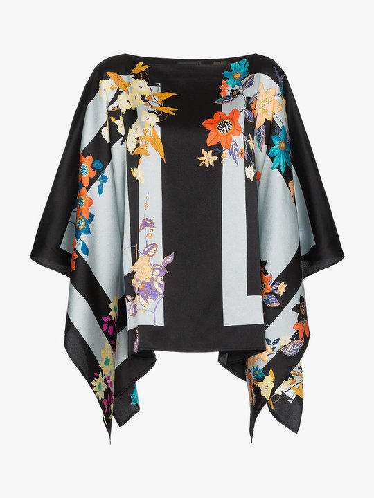 floral stripe print silk blend poncho top展示图