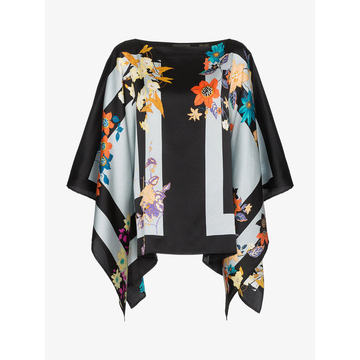 floral stripe print silk blend poncho top