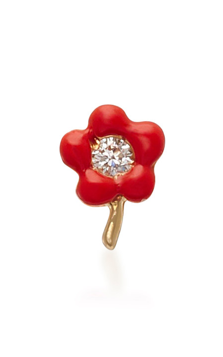 14K Gold, Enamel and Diamond Flower Single Earring展示图