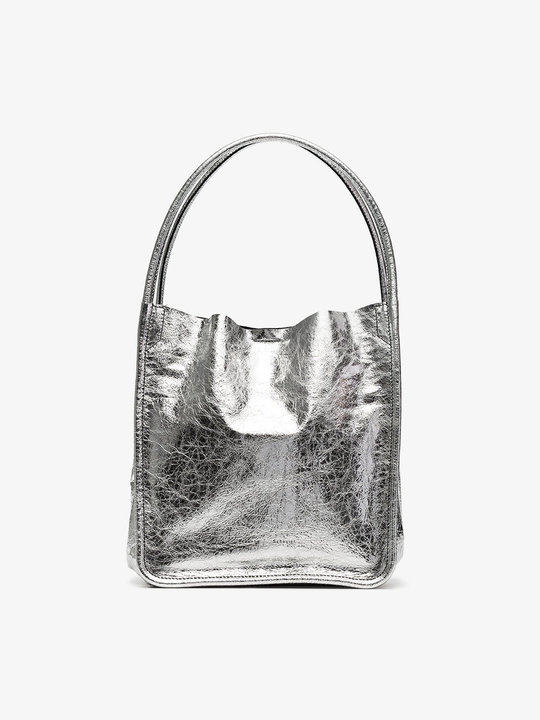Silver Metallic Large Leather Tote Bag展示图
