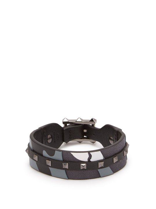 Rockstud camouflage leather and canvas bracelet展示图