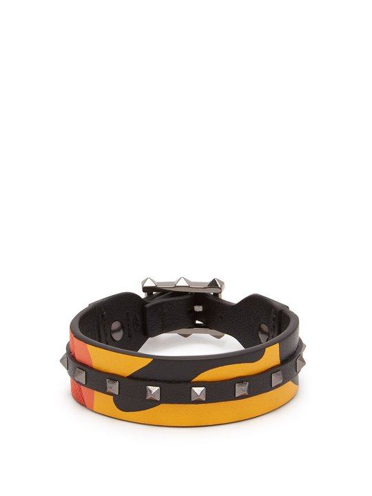 Rockstud camouflage leather and canvas bracelet展示图