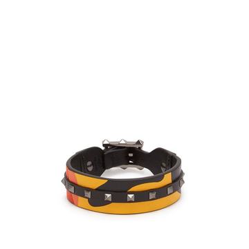 Rockstud camouflage leather and canvas bracelet