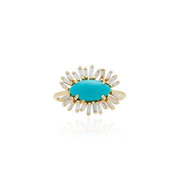 18K Gold, Turquoise and Diamond Ring