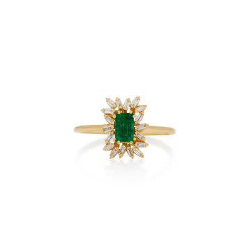 18K Gold Emerald and Diamond Ring