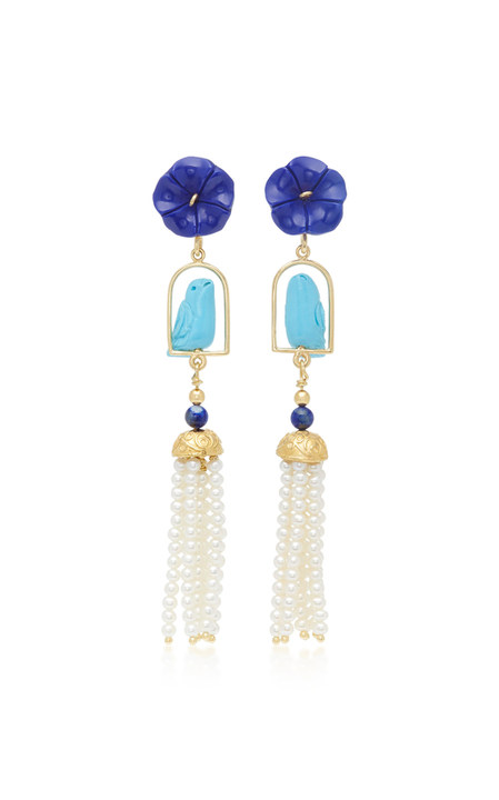 Swingers 18K Yellow Gold Vermeil, Lapis, Turquoise and Pearl Earrings展示图