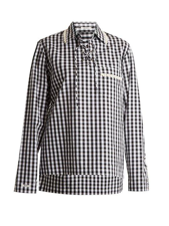 Piggy lace-up neck cotton-gingham shirt Piggy lace-up neck cotton-gingham shirt展示图