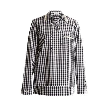 Piggy lace-up neck cotton-gingham shirt Piggy lace-up neck cotton-gingham shirt