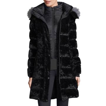 Fox Fur-Trimmed Velvet Puffer Jacket