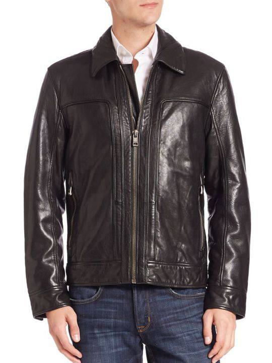 Long Sleeve Shirt Collar Leather Jacket展示图