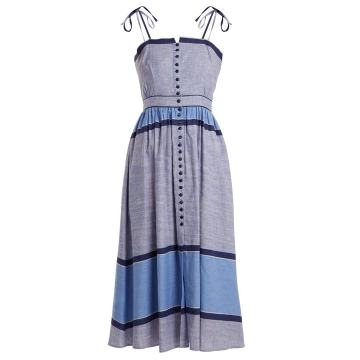 Striped linen-cotton midi dress