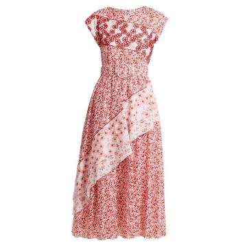 Contrast-panel floral-print cotton dress