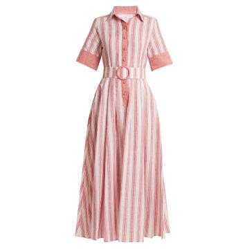 Belted striped linen-blend dress