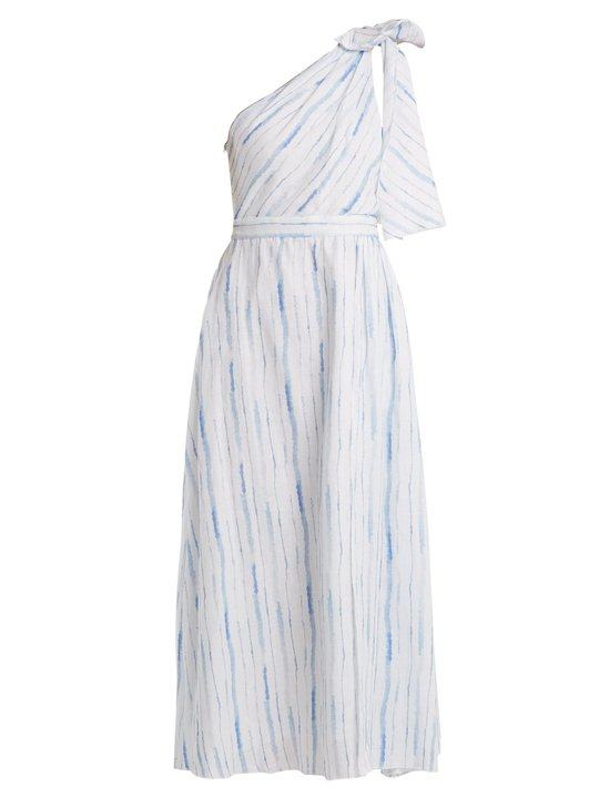 One-shoulder striped linen dress展示图