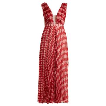 Alexa harlequin-print gown