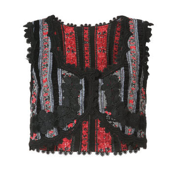chenille stripe floral jacquard vest
