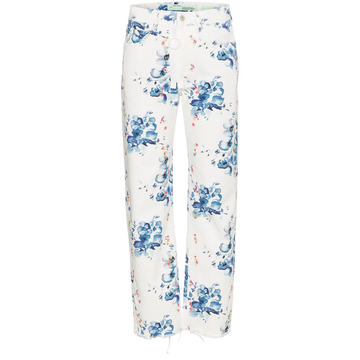 floral print straight denim jeans