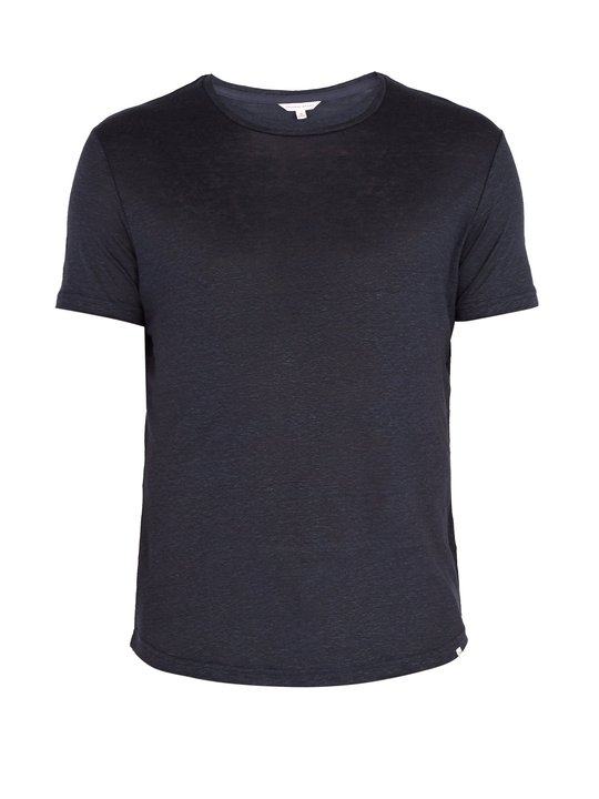 OB-T crew-neck linen-jersey T-shirt展示图