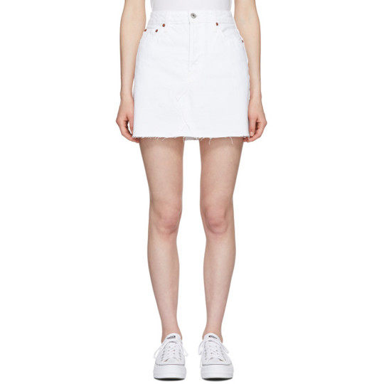 White High Waisted Denim Miniskirt展示图