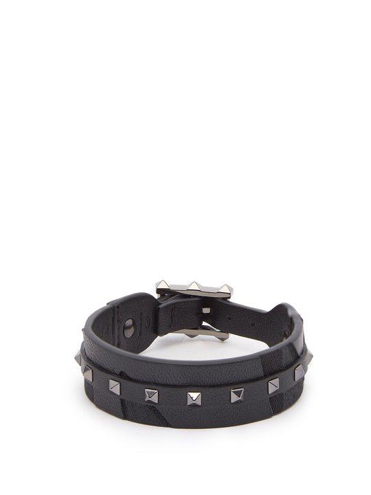 Rockstud camouflage leather and canvas bracelet展示图