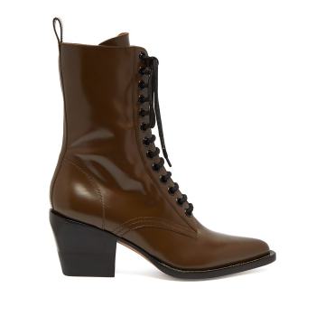 Point-toe lace-up leather boots