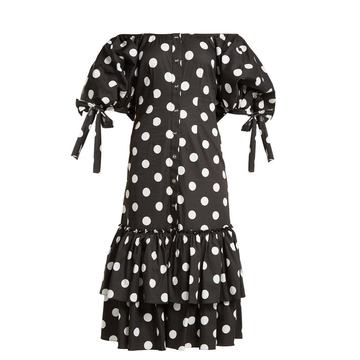 Nella off-the-shoulder polka-dot dress