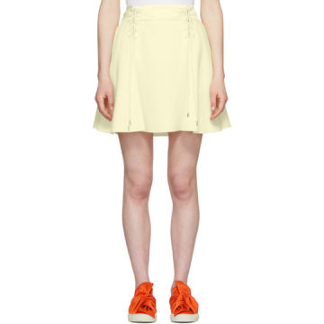 Off-White Crepe Lace-Up Flared Miniskirt
