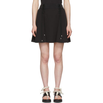 Black Crepe Lace-Up Flared Miniskirt