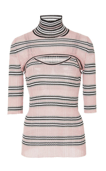 Cutout Striped Lurex Turtleneck Top展示图