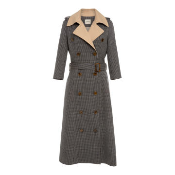 Charlotte Houndstooth Wool-Tweed Trench Coat
