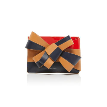 Large Bow-Detailed Color-Block Leather Cutch