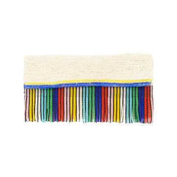 woven clutch with beaded fringing