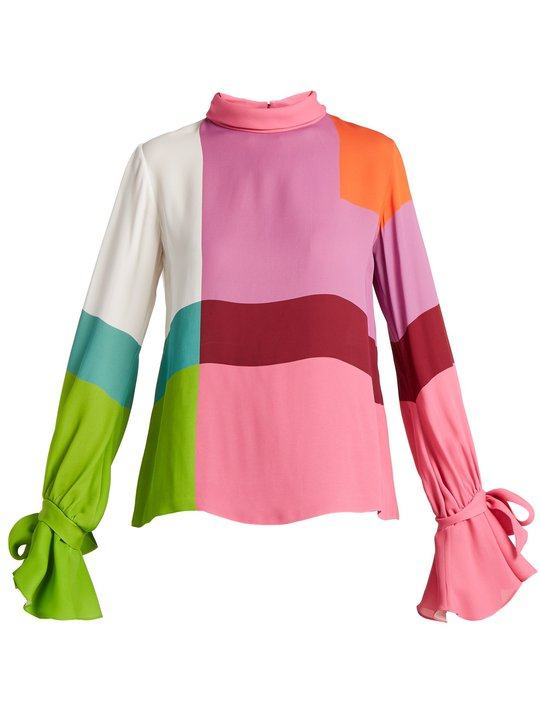 Freda colour-block crepe blouse展示图