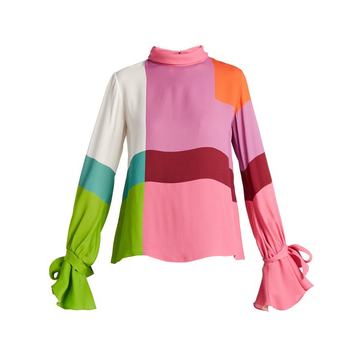 Freda colour-block crepe blouse