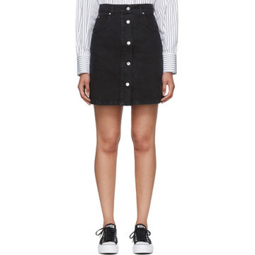 Black Washed Denim Micro Logo Skirt