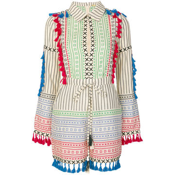 mixed-print tassel playsuit