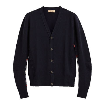 Check Detail Merino Wool Cardigan