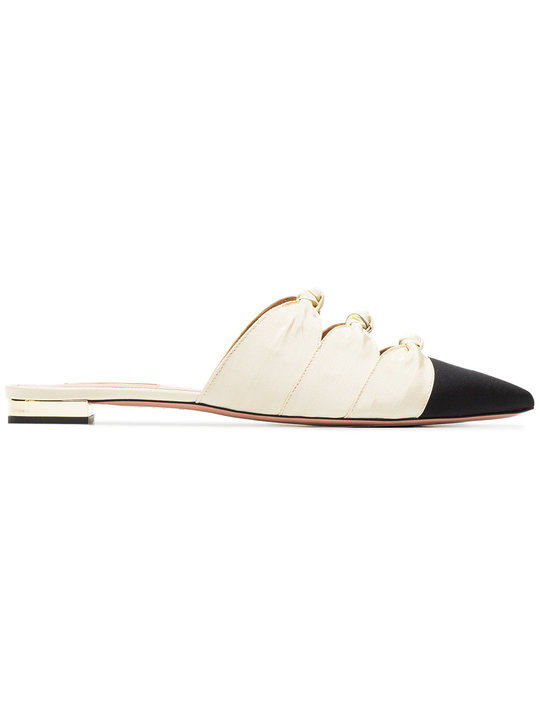 black and beige Mondaine fabric flat slides展示图